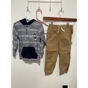Kids Headquarters Boys 2-Piece Rocket Shirt/Pants Set, Navy/Beige, Size 4T, NWT